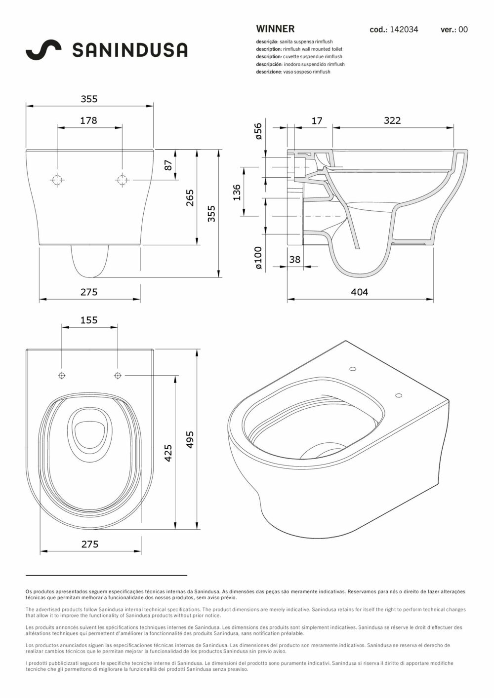 Sanita suspensa rimflush Winner 142034, com fixação oculta - Image 3