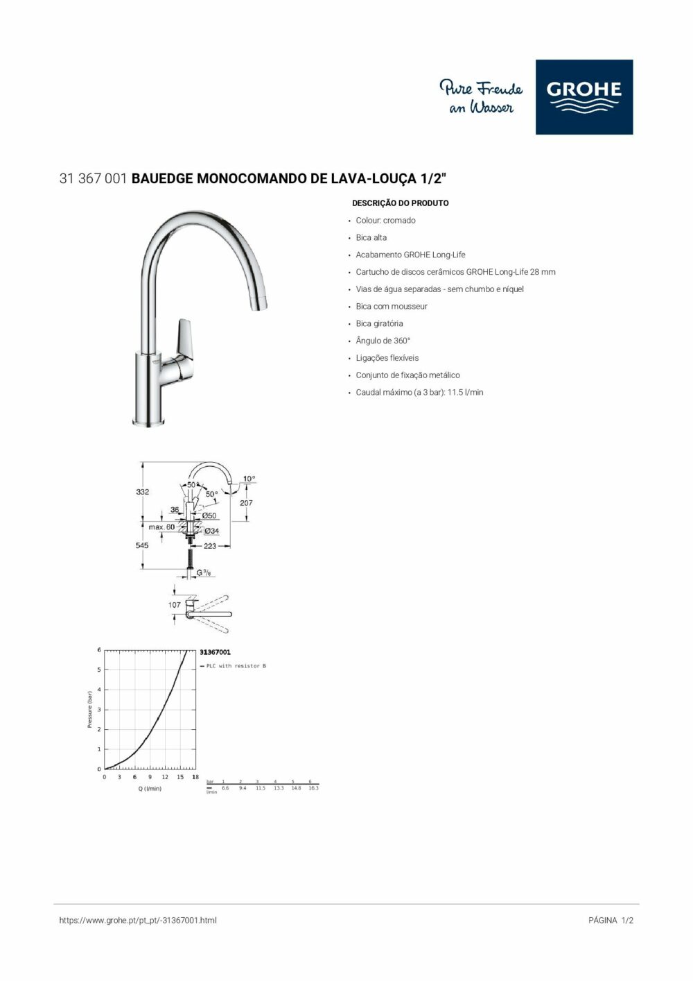 Bauedge Monocomando de Cozinha Cromada 31367001 - Image 3