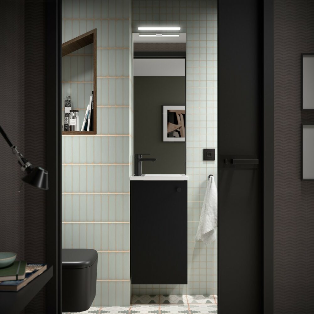 Marville 400 | Conjunto Móvel 1 porta Preto Mate + Lavatório 104998