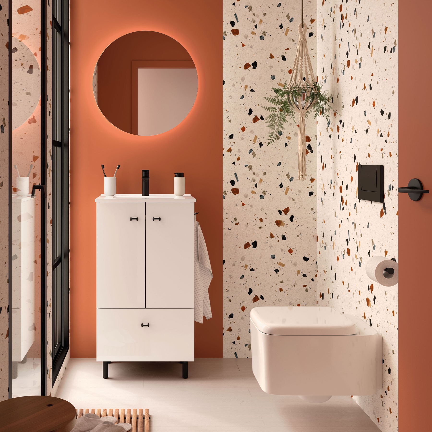 Inara 500 | Conjunto Móvel 2 portas e 1 gaveta Branco Brilho + Lavatório 113718