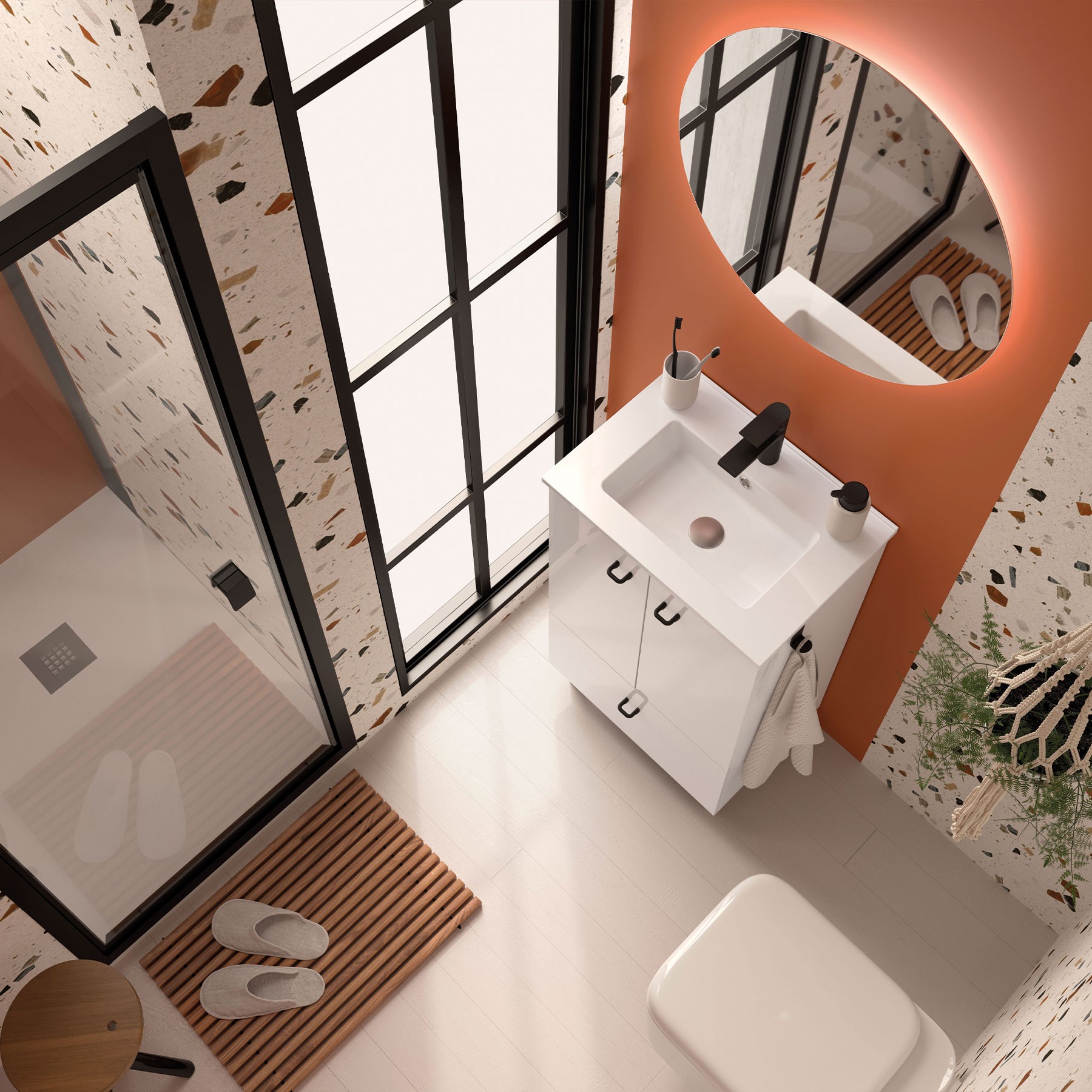 Inara 500 | Conjunto Móvel 2 portas e 1 gaveta Branco Brilho + Lavatório 113718 - Image 3